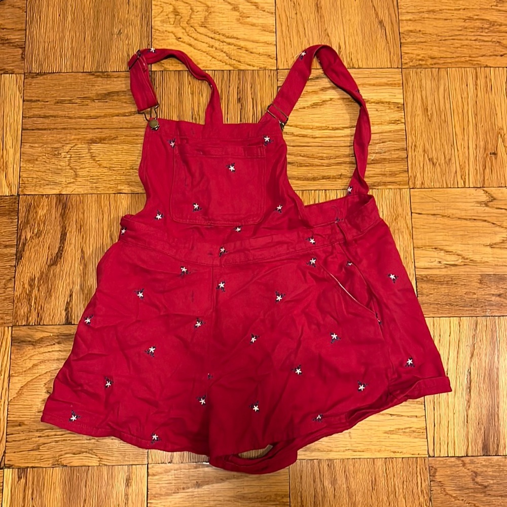 Red Floral Overall Romper